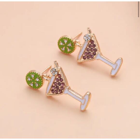 Espresso Martini Cocktail Design Glamorous Rhinestone Inlaid Dangle Earrings - Picture 2 of 3